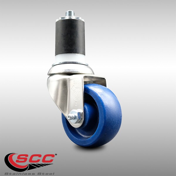 3.5 Inch 316SS Solid Polyurethane Wheel Swivel 1-7/8 Inch Expanding Stem Caster